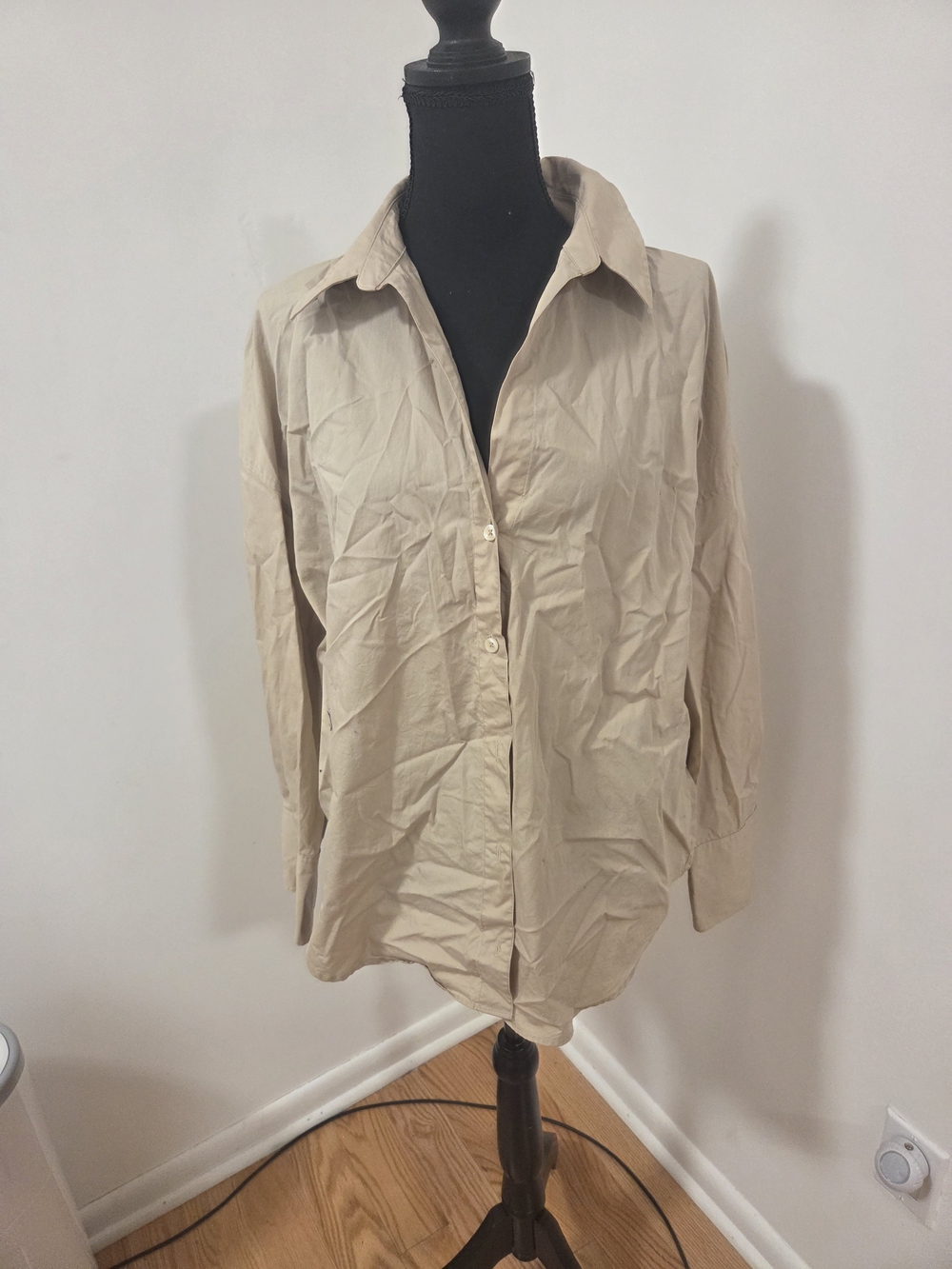 Zara's Classic Button-Up Shirt in Beige